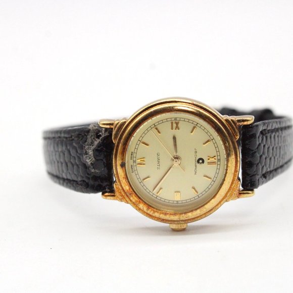 J.B Champion Watch Womens Gold Tone Stainless Steel Real Leather Band Gold Dial - Picture 5 of 8